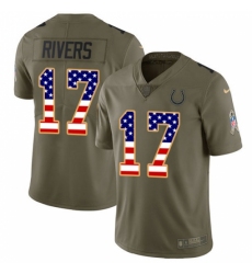 Youth Nike Indianapolis Colts #17 Philip Rivers Olive USA Flag Stitched NFL Limited 2017 Salute To Service Jersey