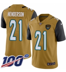Men's Jacksonville Jaguars #21 C.J. Henderson Gold Stitched Limited Rush 100th Season Jersey