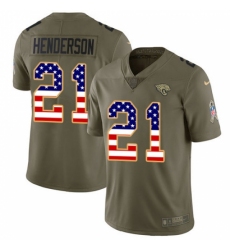 Men's Jacksonville Jaguars #21 C.J. Henderson Olive USA Flag Stitched Limited 2017 Salute To Service Jersey