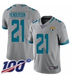 Men's Jacksonville Jaguars #21 C.J. Henderson Silver Stitched Limited Inverted Legend 100th Season Jersey