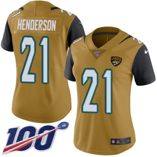 Women's Jacksonville Jaguars #21 C.J. Henderson Gold Stitched Limited Rush 100th Season Jersey Women's Jacksonville Jaguars #21 C.J. Henderson Gold Stitched Limited Rush 100th Season Jersey