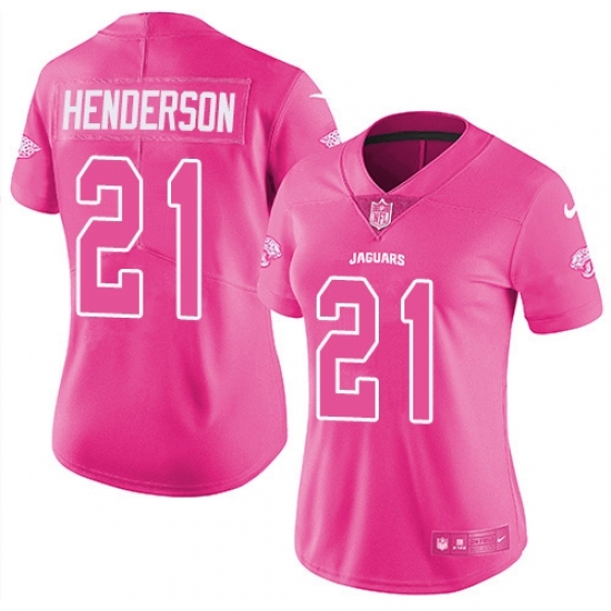 Women's Jacksonville Jaguars #21 C.J. Henderson Pink Stitched Limited Rush Fashion Jersey Women's Jacksonville Jaguars #21 C.J. Henderson Pink Stitched Limited Rush Fashion Jersey