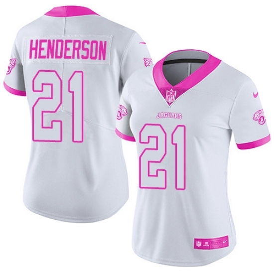 Women's Jacksonville Jaguars #21 C.J. Henderson White Pink Stitched Limited Rush Fashion Jersey Women's Jacksonville Jaguars #21 C.J. Henderson White Pink Stitched Limited Rush Fashion Jersey