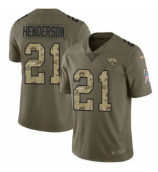 Youth Jacksonville Jaguars #21 C.J. Henderson Olive Camo Stitched Limited 2017 Salute To Service Jersey
