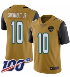 Men's Jacksonville Jaguars #10 Laviska Shenault Jr. Gold Stitched Limited Rush 100th Season Jersey