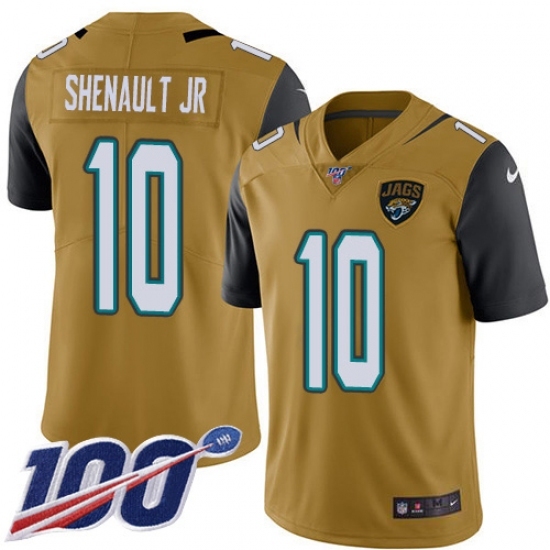 Men's Jacksonville Jaguars #10 Laviska Shenault Jr. Gold Stitched Limited Rush 100th Season Jersey Men's Jacksonville Jaguars #10 Laviska Shenault Jr. Gold Stitched Limited Rush 100th Season Jersey