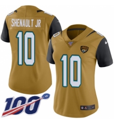 Women's Jacksonville Jaguars #10 Laviska Shenault Jr. Gold Stitched Limited Rush 100th Season Jersey Women's Jacksonville Jaguars #10 Laviska Shenault Jr. Gold Stitched Limited Rush 100th Season Jersey