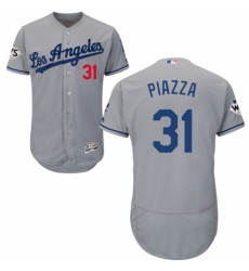 Men's Majestic Los Angeles Dodgers #31 Mike Piazza Authentic Grey Road 2017 World Series Bound Flex Base MLB Jersey