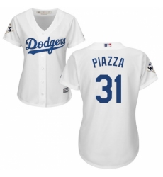 Women's Majestic Los Angeles Dodgers #31 Mike Piazza Authentic White Home 2017 World Series Bound Cool Base MLB Jersey