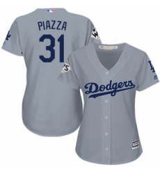 Women's Majestic Los Angeles Dodgers #31 Mike Piazza Replica Grey Road 2017 World Series Bound Cool Base MLB Jersey