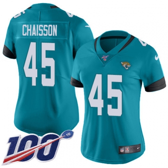 Women's Jacksonville Jaguars #45 K'Lavon Chaisson Teal Green Alternate Stitched NFL 100th Season Vapor Untouchable Limited Jersey Women's Jacksonville Jaguars #45 K'Lavon Chaisson Teal Green Alternate Stitched NFL 100th Season Vapor Untouchable Limited Jersey