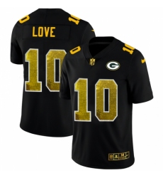 Men's Green Bay Packers #10 Jordan Love Black Nike Golden Sequin Vapor Limited NFL Jersey