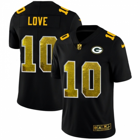 Men's Green Bay Packers #10 Jordan Love Black Nike Golden Sequin Vapor Limited NFL Jersey Men's Green Bay Packers #10 Jordan Love Black Nike Golden Sequin Vapor Limited NFL Jersey