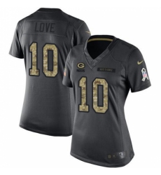 Women's Green Bay Packers #10 Jordan Love Black Stitched NFL Limited 2016 Salute to Service Jersey
