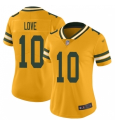 Women's Green Bay Packers #10 Jordan Love Gold Stitched NFL Limited Inverted Legend Jersey