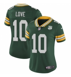 Women's Green Bay Packers #10 Jordan Love Green Team Color 100th Season Stitched NFL Vapor Untouchable Limited Jersey