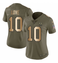 Women's Green Bay Packers #10 Jordan Love Olive Gold Stitched NFL Limited 2017 Salute To Service Jersey