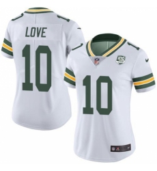 Women's Green Bay Packers #10 Jordan Love White 100th Season Stitched NFL Vapor Untouchable Limited Jersey