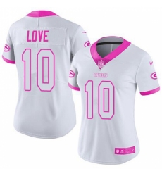 Women's Green Bay Packers #10 Jordan Love White Pink Stitched NFL Limited Rush Fashion Jersey