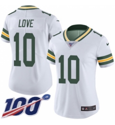 Women's Green Bay Packers #10 Jordan Love White Stitched NFL 100th Season Vapor Untouchable Limited Jersey