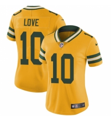 Women's Green Bay Packers #10 Jordan Love Yellow Stitched NFL Limited Rush Jersey