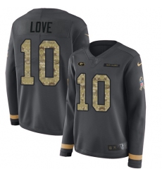 Women's Nike Green Bay Packers #10 Jordan Love Anthracite Salute to Service Stitched NFL Limited Therma Long Sleeve Jersey