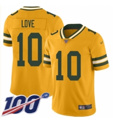 Youth Green Bay Packers #10 Jordan Love Gold Stitched NFL Limited Inverted Legend 100th Season Jersey