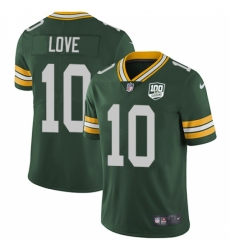 Youth Green Bay Packers #10 Jordan Love Green Team Color 100th Season Stitched NFL Vapor Untouchable Limited Jersey