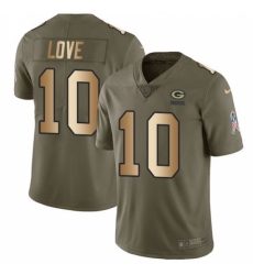 Youth Green Bay Packers #10 Jordan Love Olive Gold Stitched NFL Limited 2017 Salute To Service Jersey