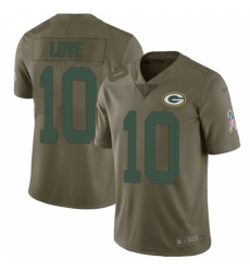 Youth Green Bay Packers #10 Jordan Love Olive Stitched NFL Limited 2017 Salute To Service Jersey