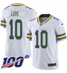 Youth Green Bay Packers #10 Jordan Love White Stitched NFL 100th Season Vapor Untouchable Limited Jersey