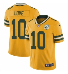 Youth Green Bay Packers #10 Jordan Love Yellow 100th Season Stitched NFL Limited Rush Jersey