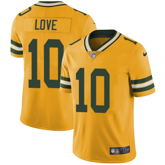 Youth Green Bay Packers #10 Jordan Love Yellow Stitched NFL Limited Rush Jersey Youth Green Bay Packers #10 Jordan Love Yellow Stitched NFL Limited Rush Jersey