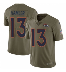 Men's Denver Broncos #13 KJ Hamler Olive Stitched Limited 2017 Salute To Service Jersey