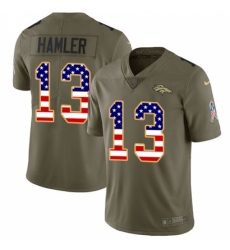 Men's Denver Broncos #13 KJ Hamler Olive USA Flag Stitched Limited 2017 Salute To Service Jersey