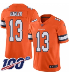 Men's Denver Broncos #13 KJ Hamler Orange Stitched Limited Rush 100th Season Jersey