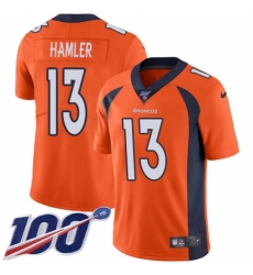 Men's Denver Broncos #13 KJ Hamler Orange Team Color Stitched 100th Season Vapor Untouchable Limited Jersey