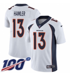 Men's Denver Broncos #13 KJ Hamler White Stitched 100th Season Vapor Untouchable Limited Jersey