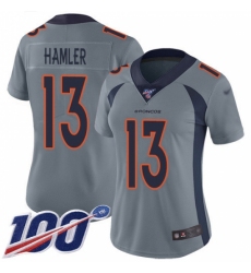 Women's Denver Broncos #13 KJ Hamler Gray Stitched Limited Inverted Legend 100th Season Jersey