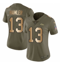 Women's Denver Broncos #13 KJ Hamler Olive Gold Stitched Limited 2017 Salute To Service Jersey
