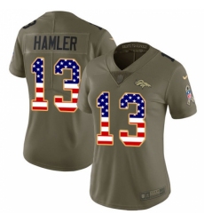 Women's Denver Broncos #13 KJ Hamler Olive USA Flag Stitched Limited 2017 Salute To Service Jersey