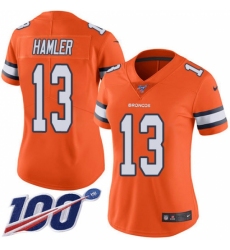 Women's Denver Broncos #13 KJ Hamler Orange Stitched Limited Rush 100th Season Jersey