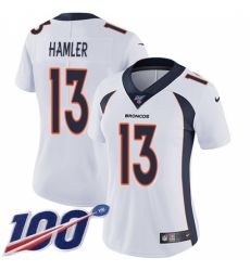 Women's Denver Broncos #13 KJ Hamler White Stitched 100th Season Vapor Untouchable Limited Jersey