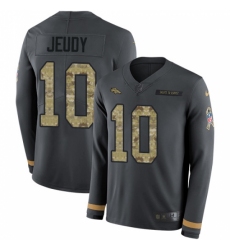 Men's Denver Broncos #10 Jerry Jeudy Anthracite Salute to Service Stitched Limited Therma Long Sleeve Jersey