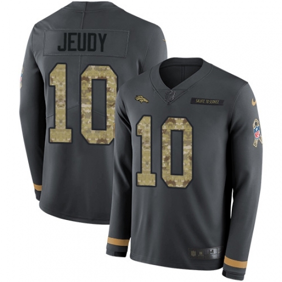 Men's Denver Broncos #10 Jerry Jeudy Anthracite Salute to Service Stitched Limited Therma Long Sleeve Jersey Men's Denver Broncos #10 Jerry Jeudy Anthracite Salute to Service Stitched Limited Therma Long Sleeve Jersey