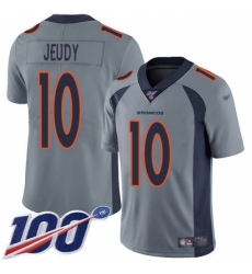 Men's Denver Broncos #10 Jerry Jeudy Gray Stitched Limited Inverted Legend 100th Season Jersey
