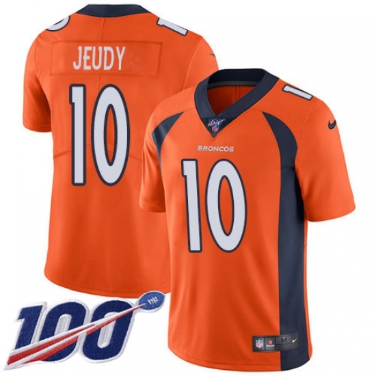 Men's Denver Broncos #10 Jerry Jeudy Orange Team Color Stitched 100th Season Vapor Untouchable Limited Jersey Men's Denver Broncos #10 Jerry Jeudy Orange Team Color Stitched 100th Season Vapor Untouchable Limited Jersey