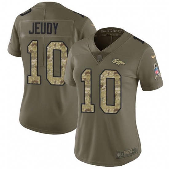 Women's Denver Broncos #10 Jerry Jeudy Olive Camo Stitched Limited 2017 Salute To Service Jersey Women's Denver Broncos #10 Jerry Jeudy Olive Camo Stitched Limited 2017 Salute To Service Jersey