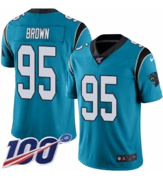 Men's Carolina Panthers #95 Derrick Brown Blue Stitched NFL Limited Rush 100th Season Jersey
