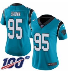 Women's Carolina Panthers #95 Derrick Brown Blue Alternate Stitched NFL 100th Season Vapor Untouchable Limited Jersey